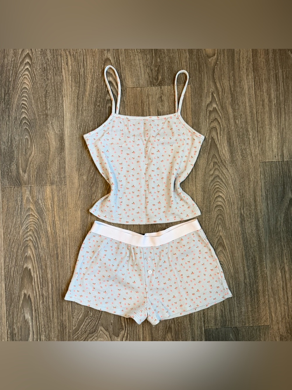 dainty floral waffle knit matching cami & shorts cotton lounge set